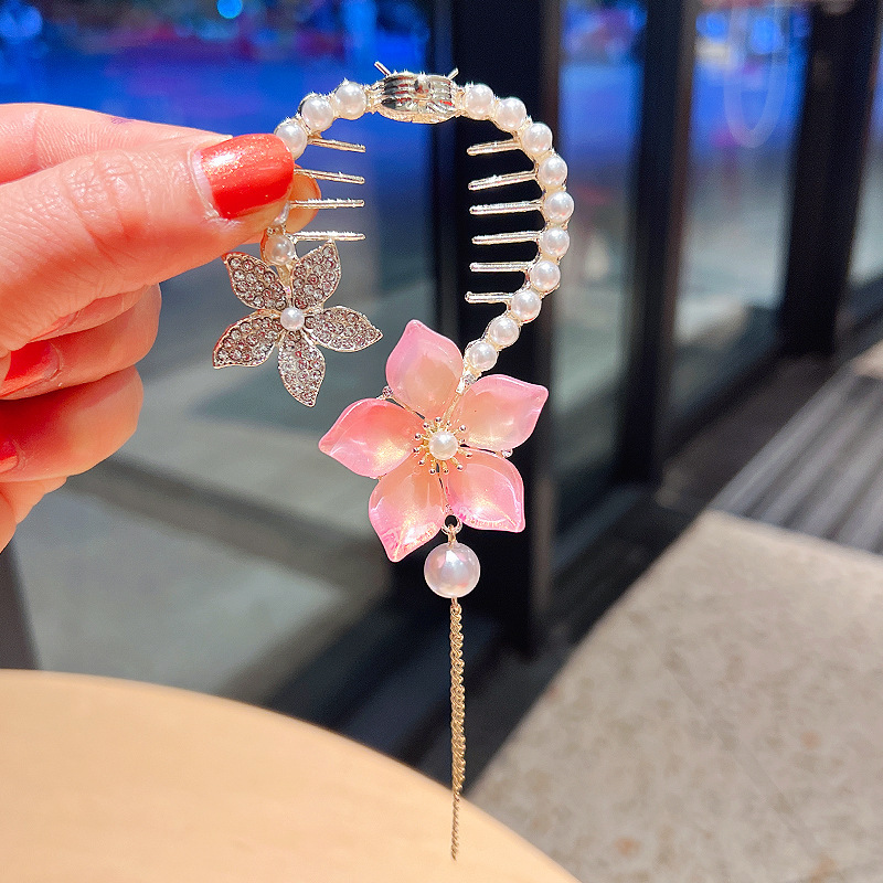 Super fairy Camellia tassel hairpin female high-grade sense back Head Ball head updo artifact temperament hair clip headdress summer_voghion.com
