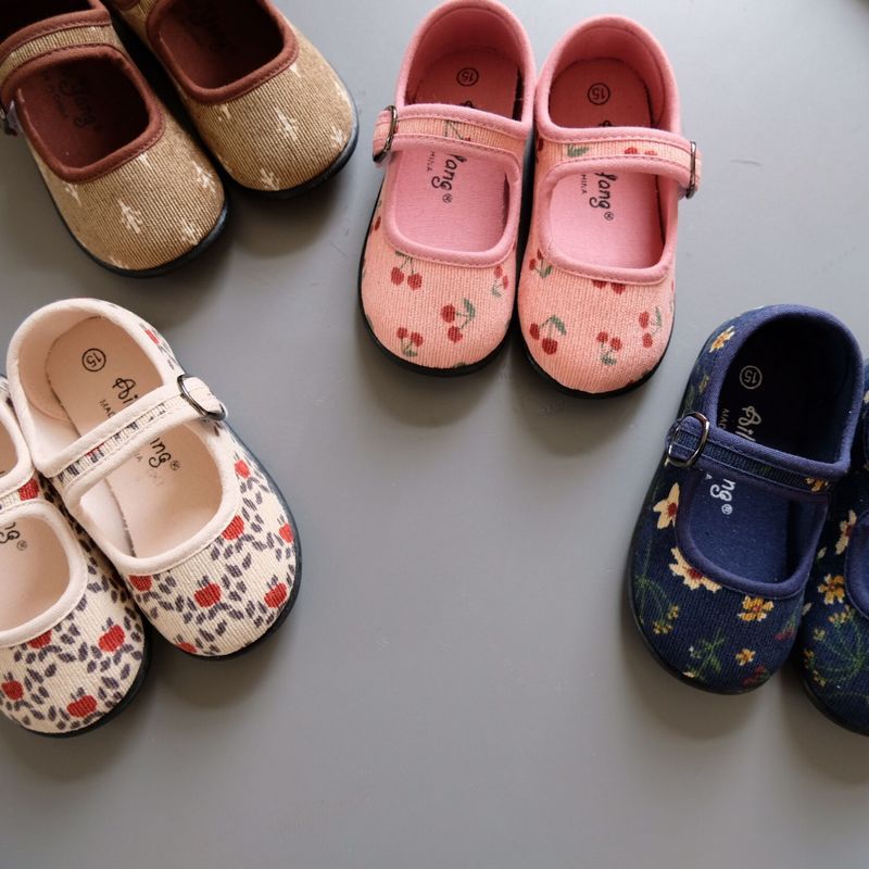 Autumn New South Korea corduroy floral children's canvas shoes Mori princess girl single-layer shoes kindergarten soft bottom