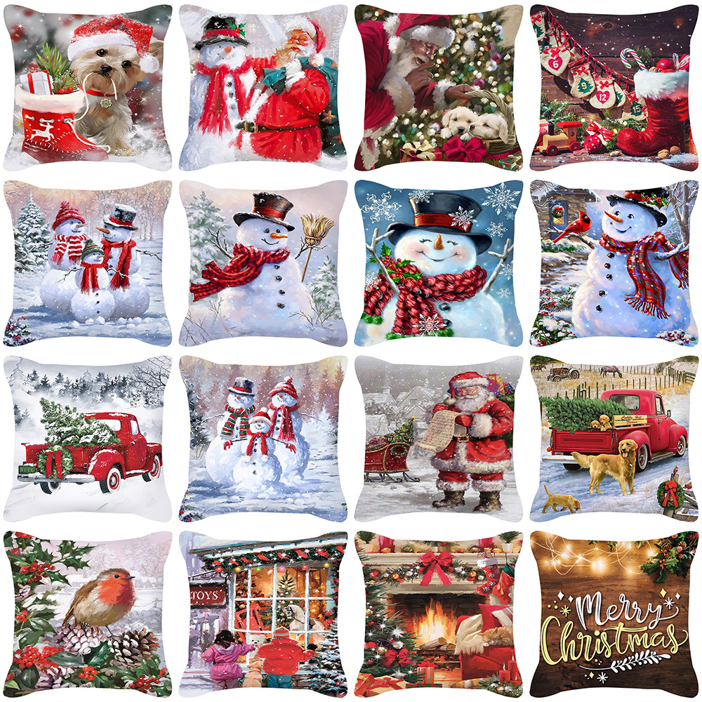 2023 Amazon New Cartoon Christmas Snowman Pillowcase Holiday Gift Cushion Cover Wholesale Furniture for Daily Use