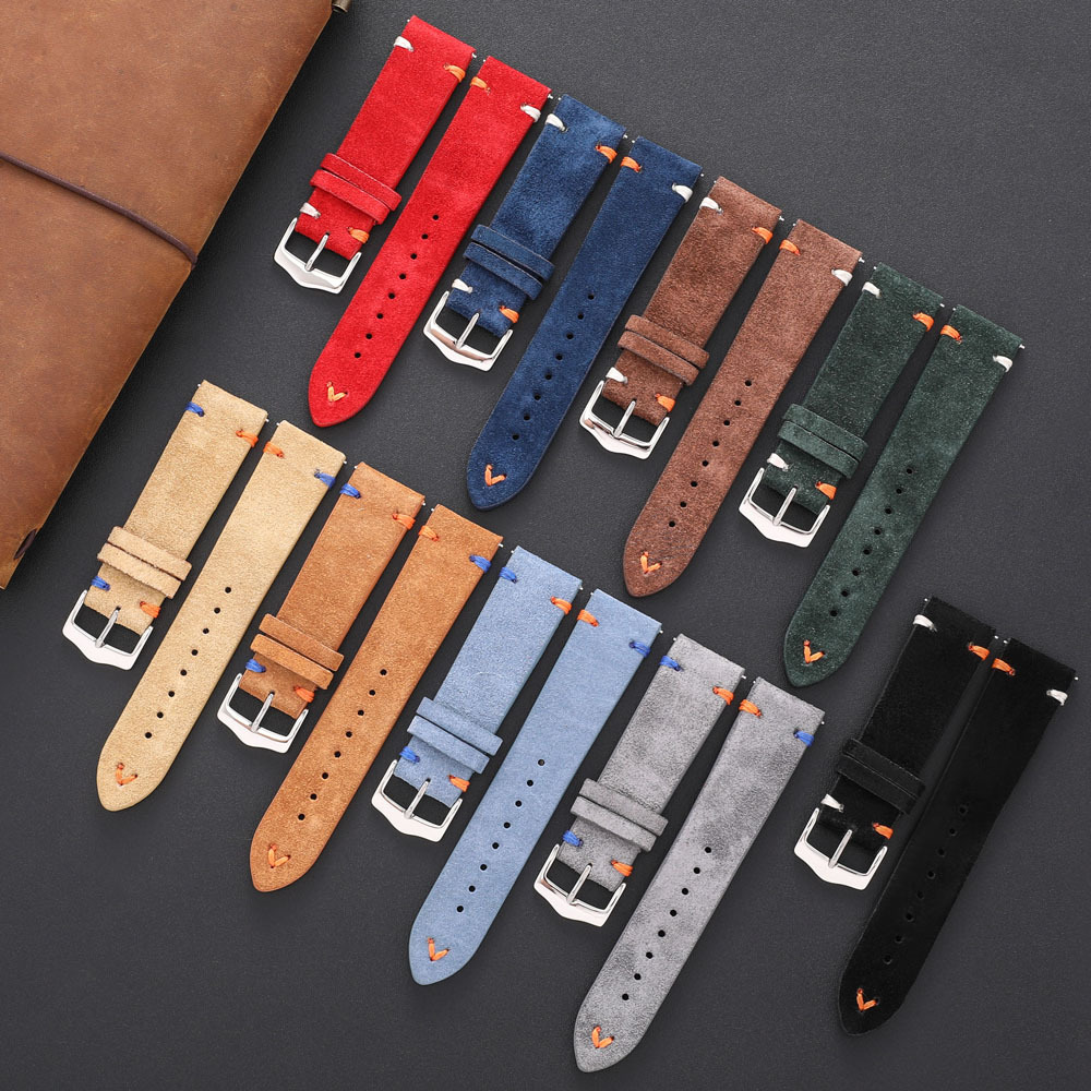 New color fashion velvet watch with 20mm 22mm hand stitched leather watch with velvet leather