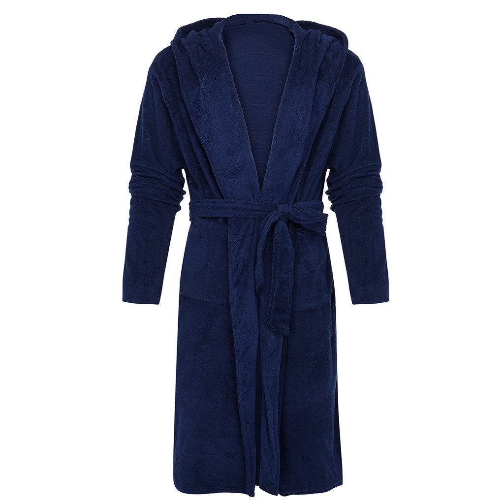 Amazon Warm Men's Plus Size Thickened Hooded Patch Short Winter Long Sleeve Nightgown