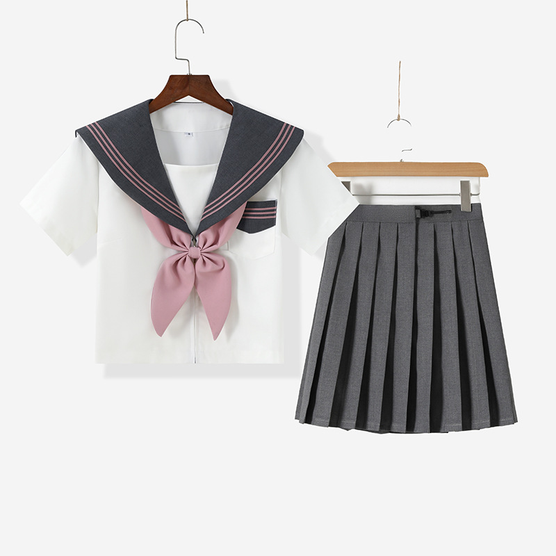 Japanese Embroidered New Grey Three JK Uniform Sailor Suit Academy Style Spring and Autumn Long Sleeve Academy Style Pleated Skirt Set