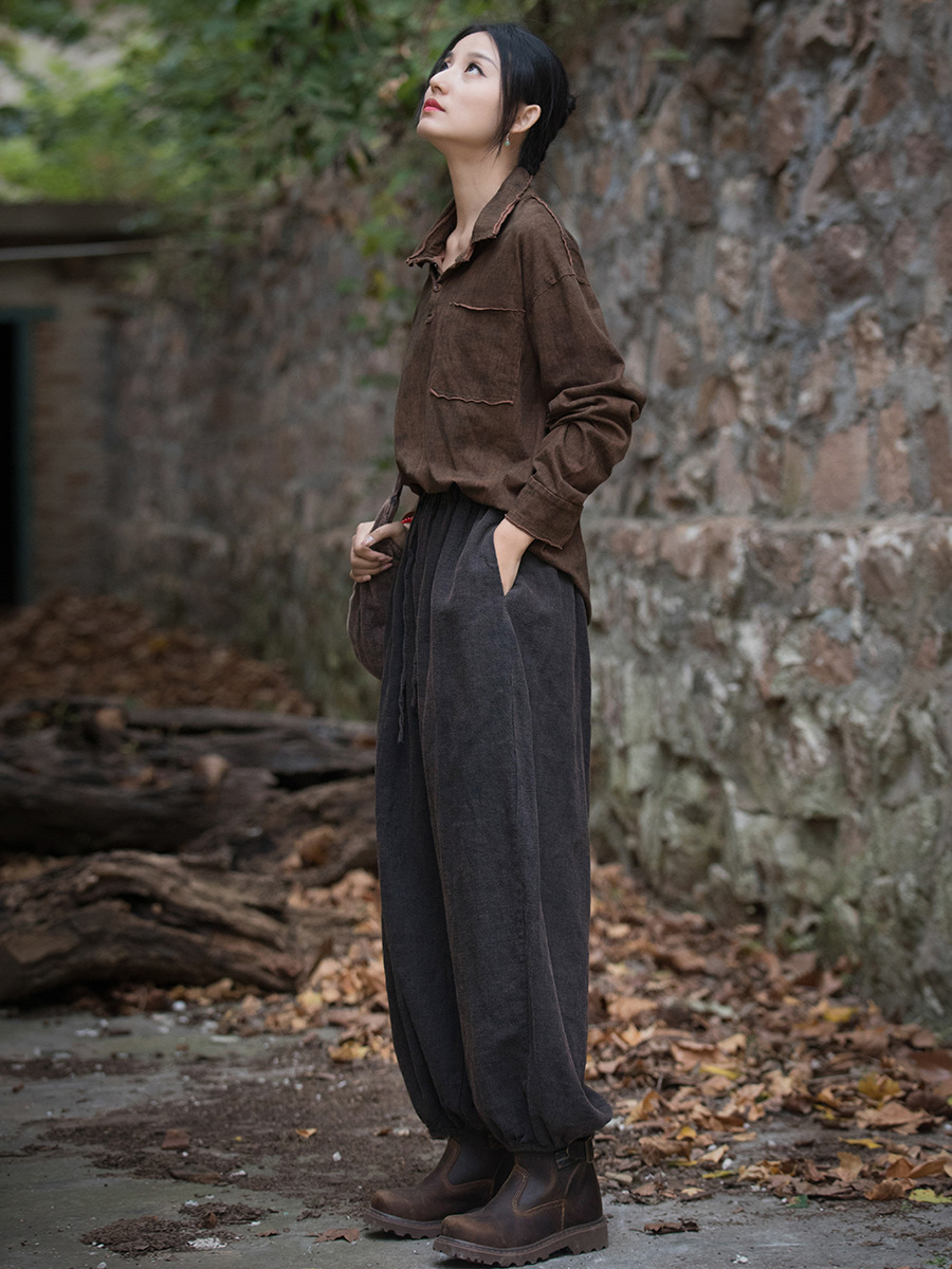 Ramie fried color distressed 24 spring and summer new cotton and linen women's clothing artistic loose radish pants women's cropped pants bloomers