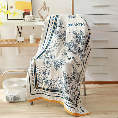 Wholesale colored cotton five-layer gauze bath towel absorbent adult couple home bath towel four seasons cartoon cotton bath towel