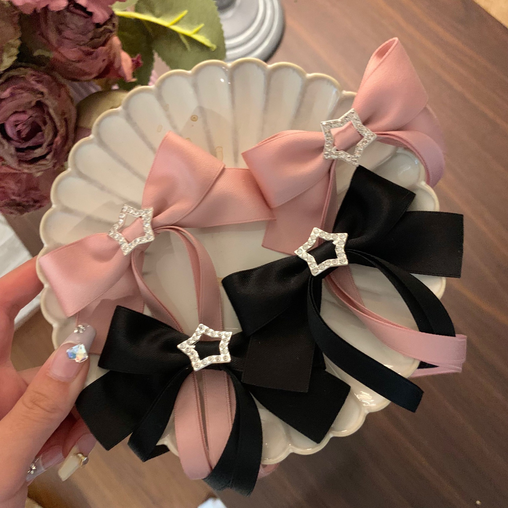 Korean pink ribbon bow hairpin fashion long ribbon High sense five-pointed star hairpin girl hair accessories wholesale