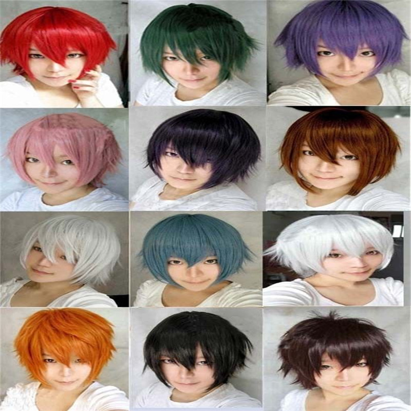 Colorful cosplay wig full head cover Universal cos wig short hair men's high temperature Silk Silk King ring and island Jingxiong