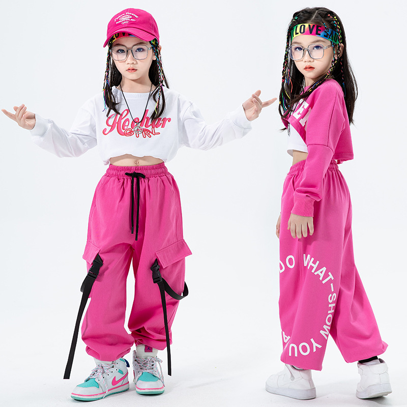 Girls' jazz Dance Costume Girls' Hip-hop jazz Suit Girls' Stylish Navel-exposed Costume Children's Hip-hop Fashion Clothing