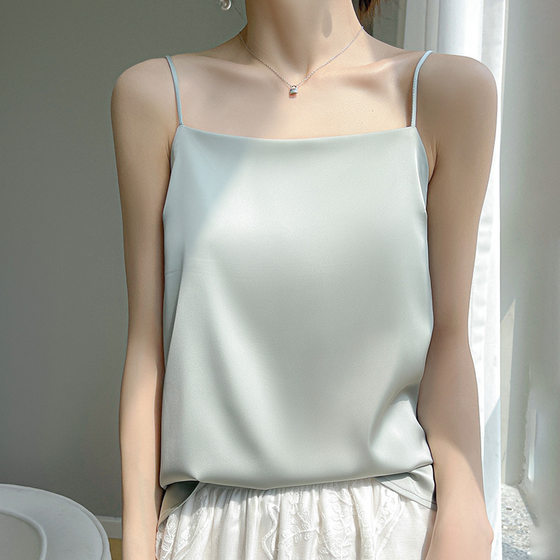 Silk Silk 2024 spring/summer women's new short slim-fit off-neck sleeveless temperament inner top camisole