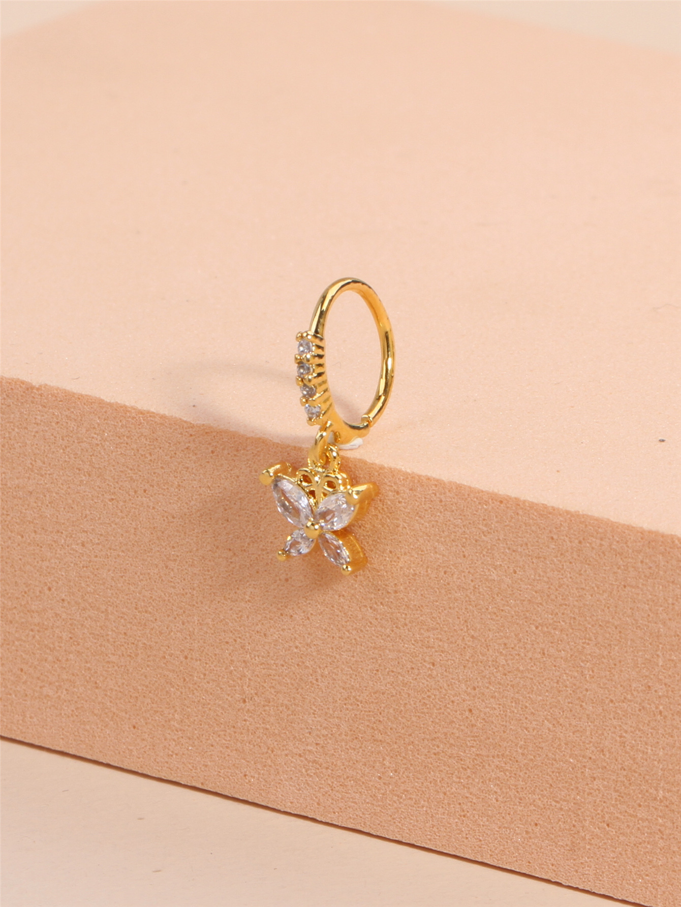European and American summer sand vacation copper gold plated inlaid horse eye butterfly zircon nose ring small pendant piercing jewelry nose ornament