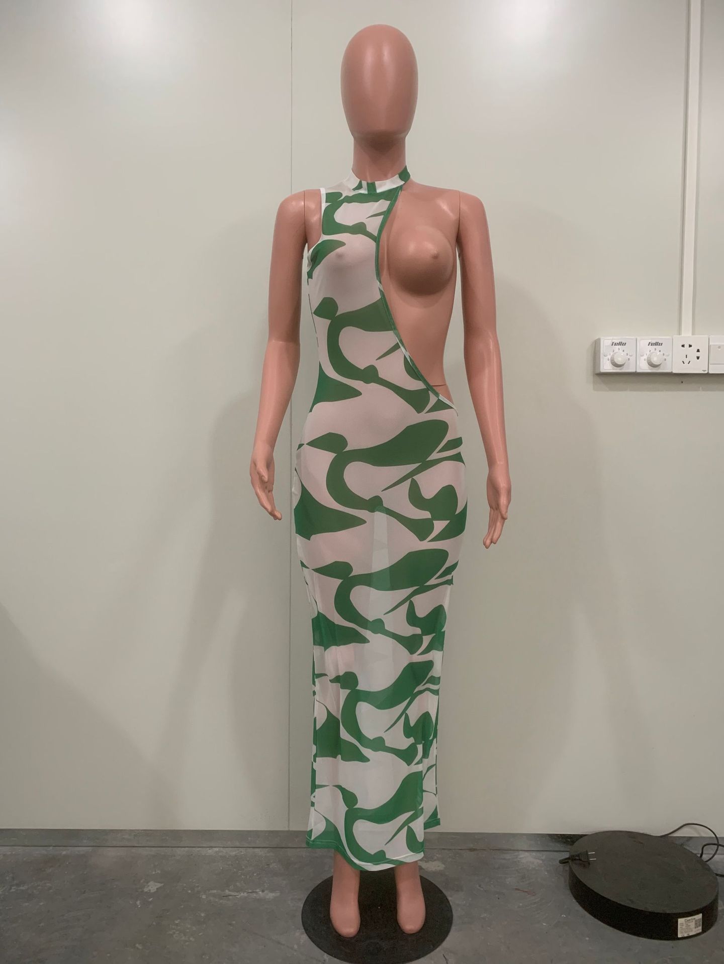 Y5243 European and American women's summer digital printing irregular mesh dress (only dress)