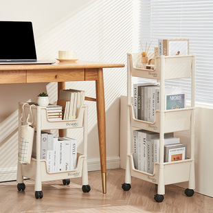 Small Cart Storage Rack Household Movable Table Book Organizing Bookshelf Student Cosmetics Snack Storage Rack for Women