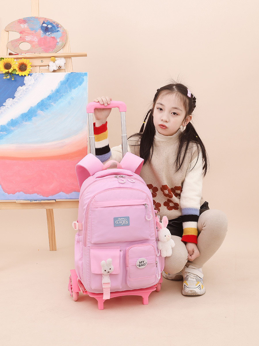自然魚兒童小學生拉杆書包女韓版大容量初中學生六輪爬樓梯書包