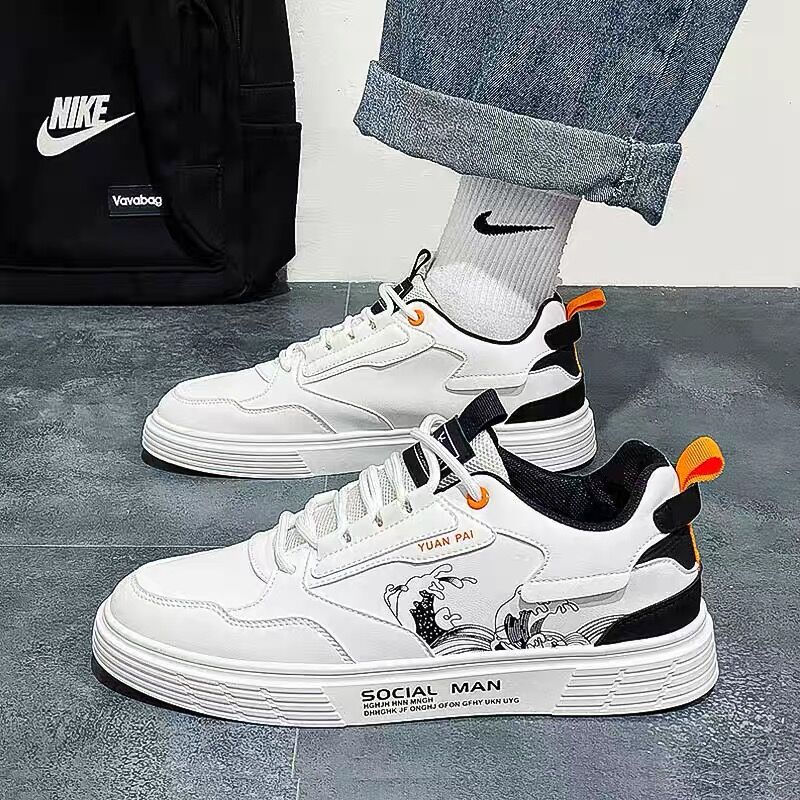 Men's Shoes Summer New Breathable White Shoes Trendy All-match Thick-soled Sports Casual Board Shoes Trendy Shoes for Male Students