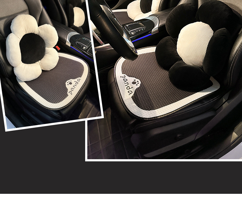 Coussin de voiture coussin frais d'été coussin de ventilation de siège de voiture universel quatre saisons pièce unique ensemble de trois pièces panda en soie glacée d'été_voghion.com