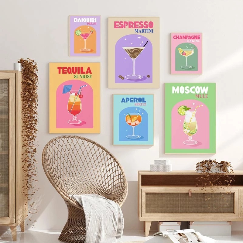 Nordic retro colorful cocktail poster decorative painting canvas painting mural HD spray painting decorative painting core