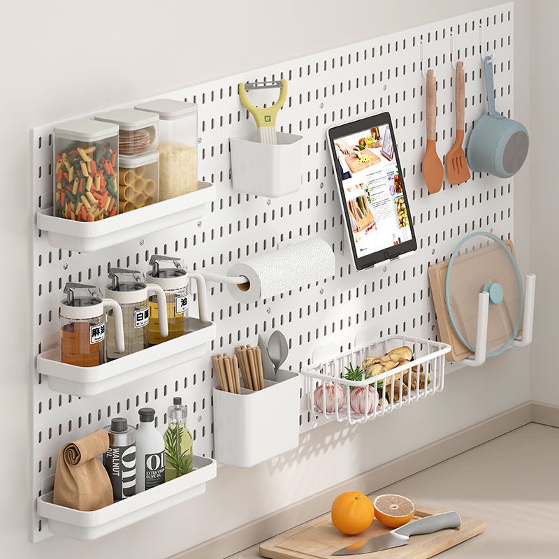 Punch-free Hole Board Accessories Dormitory Kitchen Bathroom Wall Whole Board Storage Rack Wall Hanging Shelf Storage Rack Hook