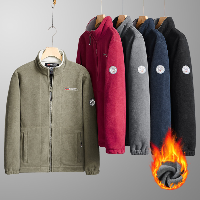 2023 autumn and winter new men's fleece jacket stand collar jacket men's sports outdoor polar fleece warm fleece-lined top