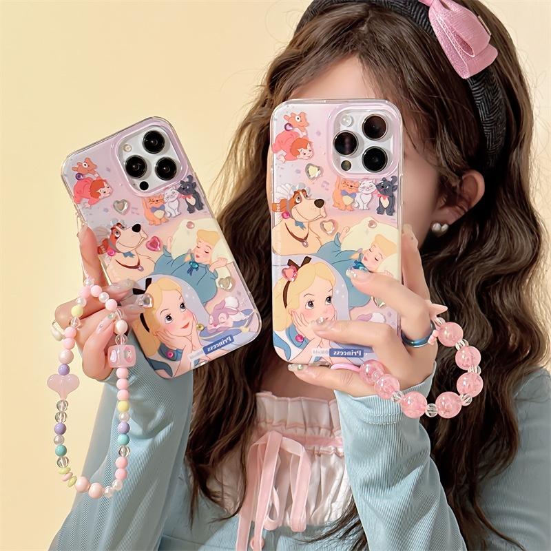 Cartoon Princess Small Animal Chain Compatible with iPhone 15 Pro Max Apple 14 Phone Case 13 Double Layer 12 Women 11