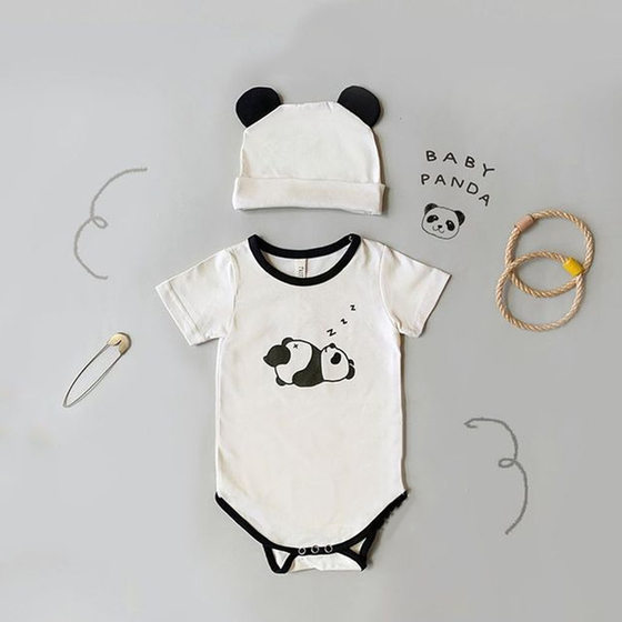 ins Summer Korean Children's Wear Baby One-Piece Clothes for Boys and Girls Baby Printed Triangle Climbing Clothes for Baby and Child