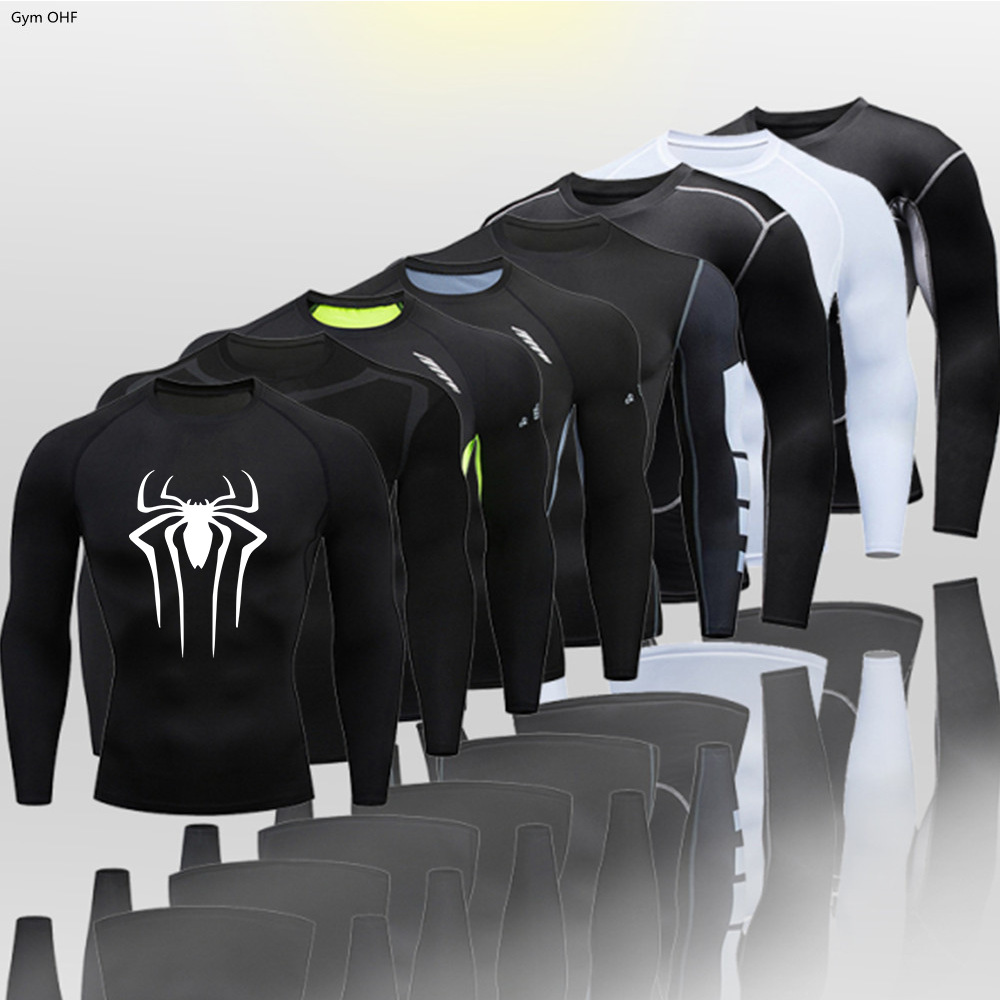 Cross-border manufacturers sell men's fitness clothing 2099 spider print tights T-shirt quick-drying high-elastic sports top