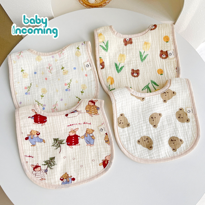 Baby saliva towel for boys and girls six layers of gauze U-shaped newborn bib rice bag absorbent snap button children's bib