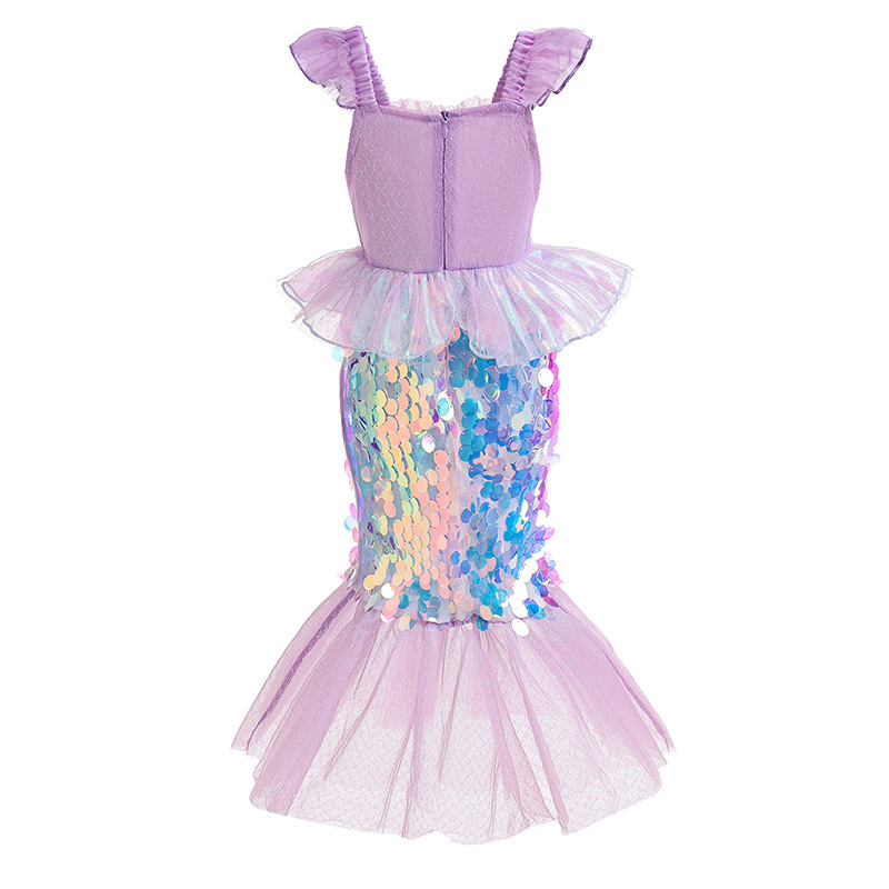 Girls Mermaid Ariel Princess Dress Sequin 2024 New Mermaid Ji Fishtail Dress Western Style Dress
