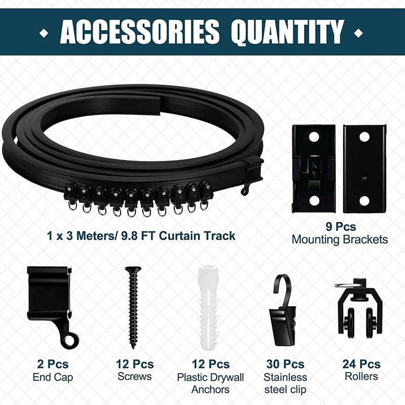 3 M black curtain curved rail PVC track mute slide rail flexible U-shaped plastic steel guide rail arc track