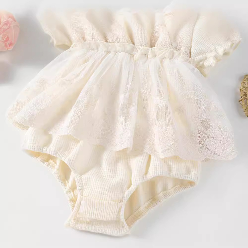 ins2024 Korean Style Children's Wear Summer Wear Baby Lace Long-Sleeved New Round Neck Stylike Skirt All-Match Outfit