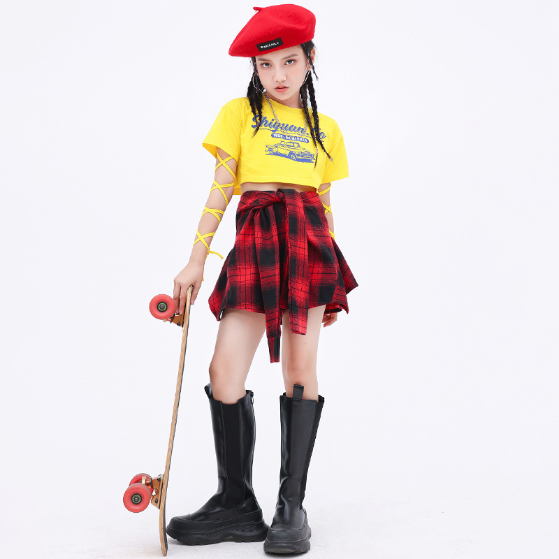 少兒爵士舞演出服裝女童韓版露臍套裝兒童流行舞舞蹈走秀表演潮服