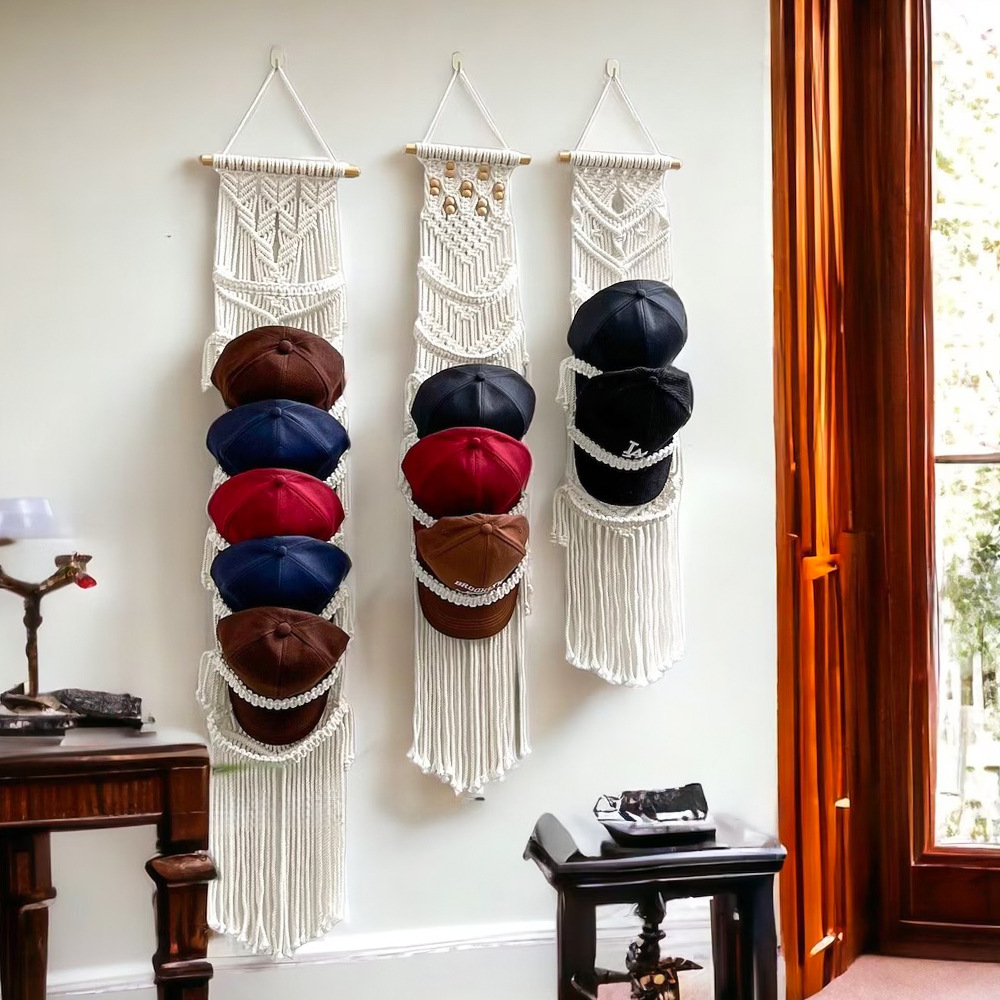 Amazon new hand-woven tapestry cap storage wall-mounted hat rack bohemian home decoration