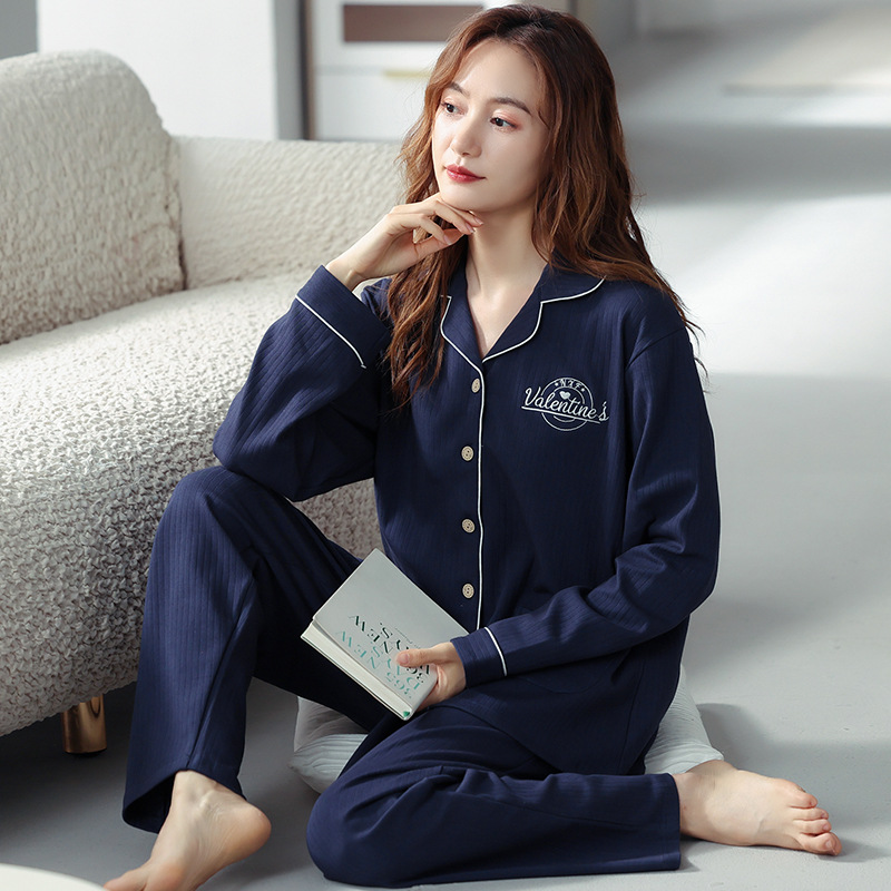 Pajamas women's spring and autumn cotton long-sleeved thin middle-aged and elderly mother cardigan women's home wear suit wholesale