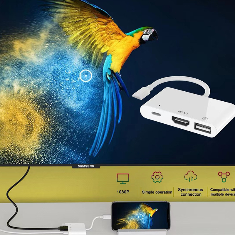 Suitable for Apple Mobile Phone HDMI Adapter Multi-function Same-screen Device lightning to HDMI Converter Three-in-one
