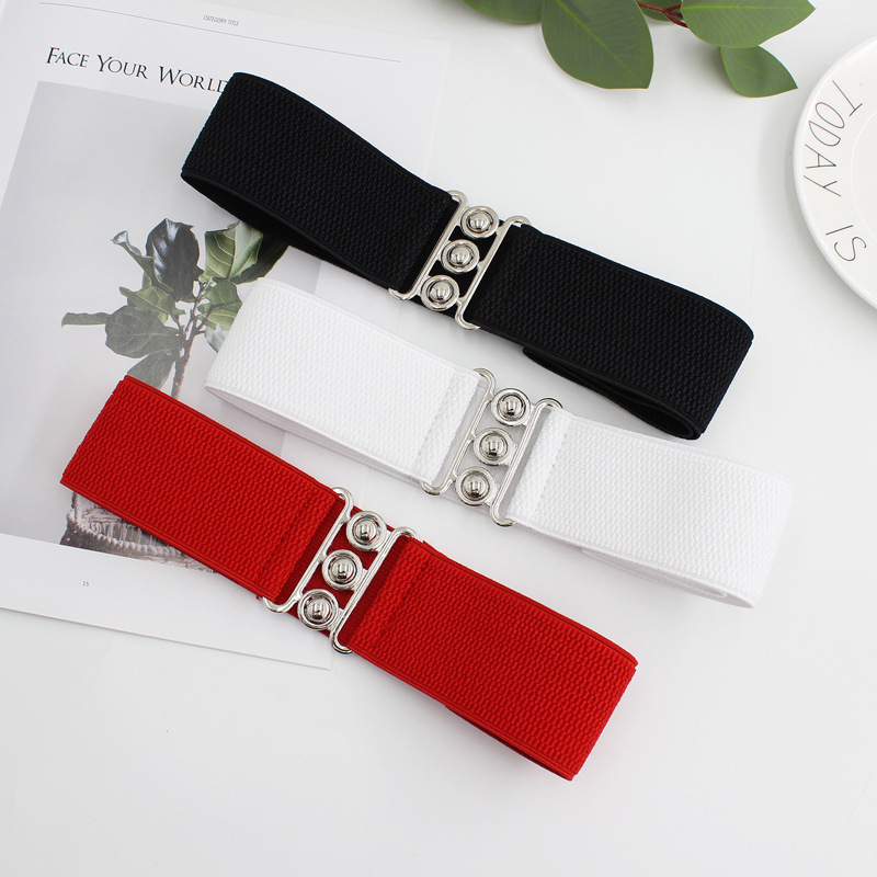 Women's Elastic Buckle Belt dress All-match Decorative Waist Seal Elastic Waist Wide Belt 5CM Three Sizes