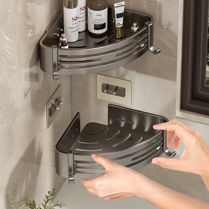 Gun Grey Toilet Storage Rack Non-perforated Wall-mounted Toilet Washstand Toilet Triangle Corner Bathroom Storage