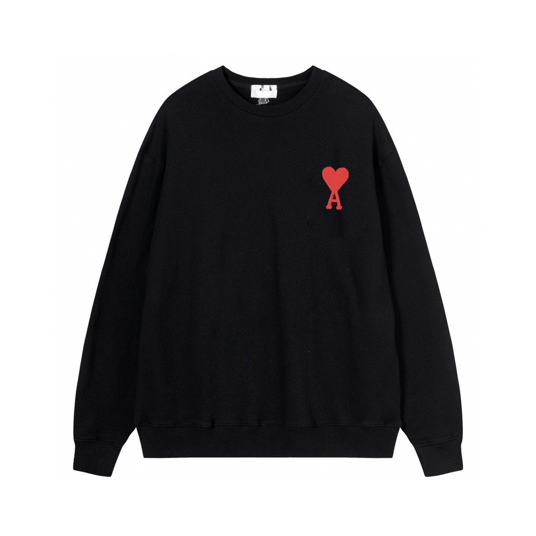Cross-border supply 6cm heart embroidery 2024 early autumn new casual simple casual 320 cotton crew neck sweater