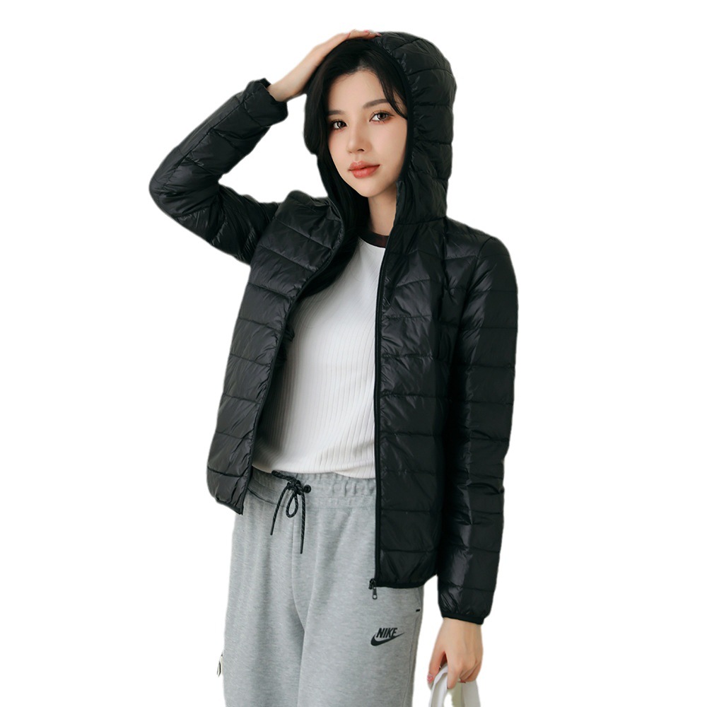 Pinghu down jacket women's new short thin slim Korean style white duck down solid color simple fashion coat wholesale