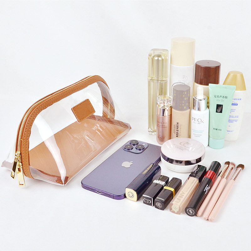 2024 new summer beauty tpu stitching semicircle cosmetic bag advanced simple waterproof storage transparent jelly bag