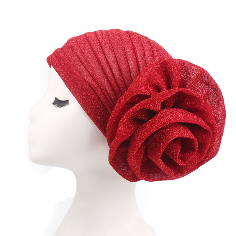 New Arrival Brilliant Silk Big Flower Head Towel Hat Muslim Toe Hat All-Match Retro Clothing Hat TJM-322