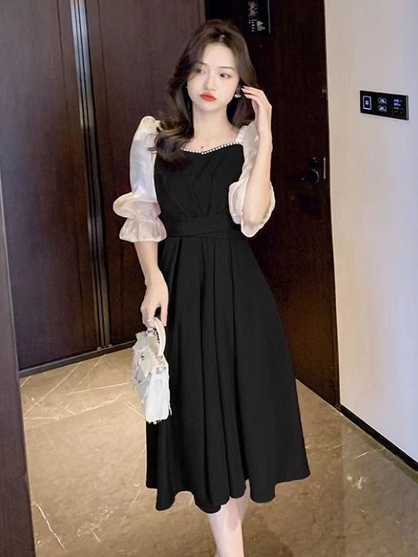 Original in stock Sweet Dress dress Half Sleeve Summer Red Toast Dress Waisted Lace-up Slim Midi Dress