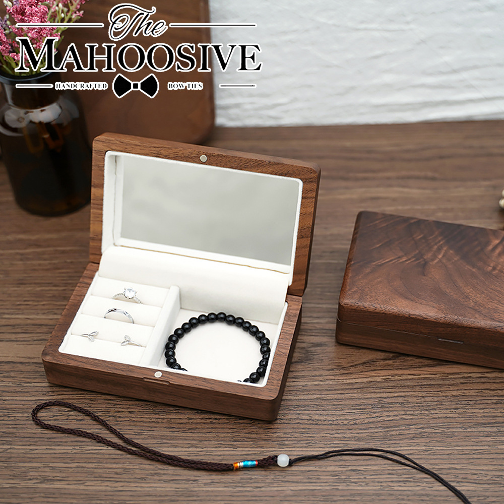 Black Walnut Black Jewelry Box Solid Wood High-end Necklace Earrings Ring Portable Travel Desktop Storage Box Finishing