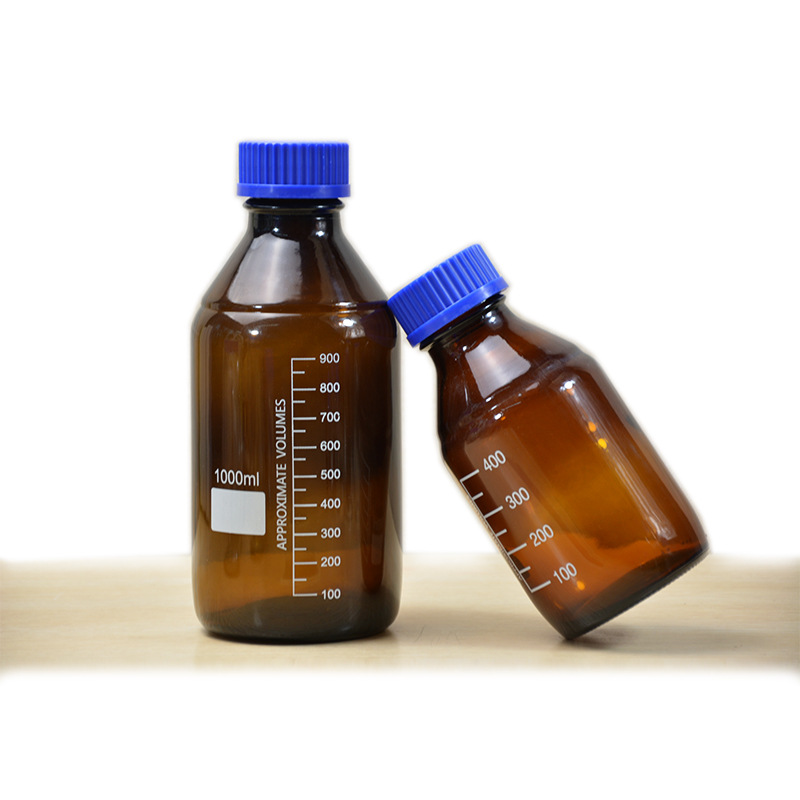 Blue Cap Glass Reagent Bottle Transparent Brown Round Tapered Square Silk Mouth Scale Laboratory Bottle Sealed Sampling Bottle