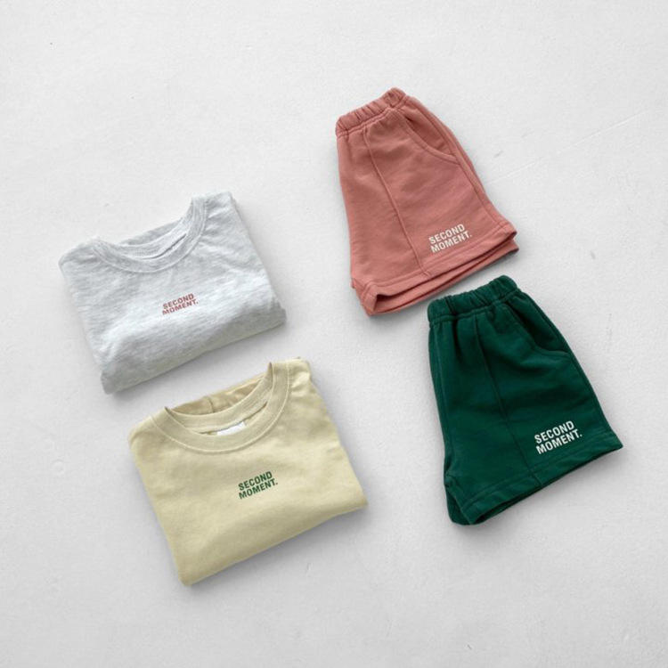 Summer New Korean Style Casual Simple Thin Short-sleeved Shorts for Boys and Girls Children All-match Two-piece Suit