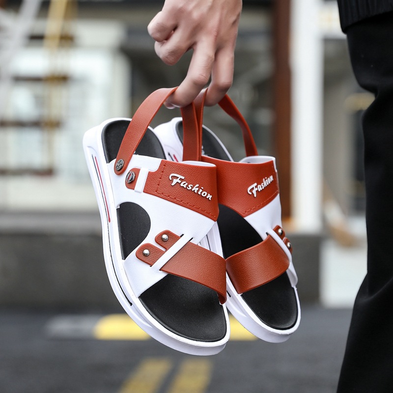 Summer sandals men's fashionable slippers dual-use outdoor wear non-slip fashionable plastic all-match adult student beach casual sandals