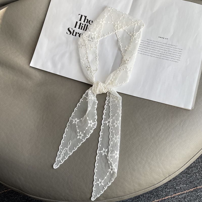 Summer Thin Lace Hollow-out Scarf Cyber Popular Thin Strip Scarf All-match Hair Tie Silk Scarf Decorative Scarf for Women