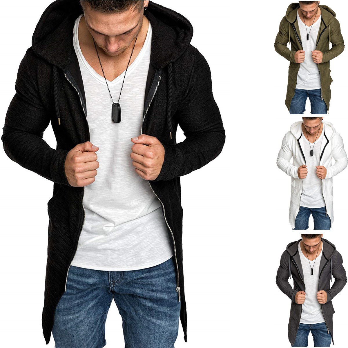 supply cross-border factory sweater men's cardigan zipper youth simple coat hooded