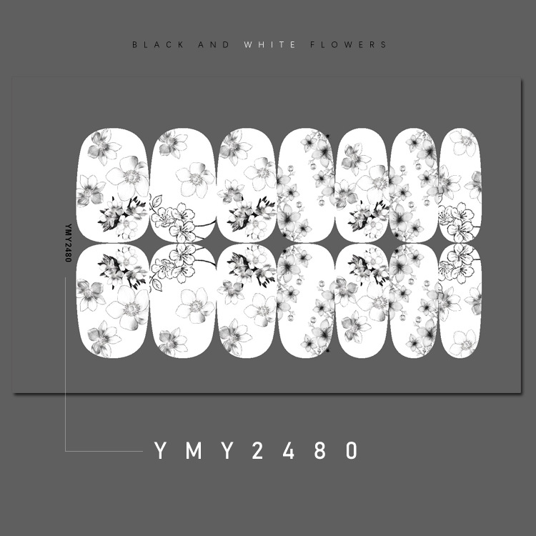 Cross-border Black and White Series Stickers New Nail Stickers Full Nail Stickers Finished Nail Stickers Full Nail Stickers