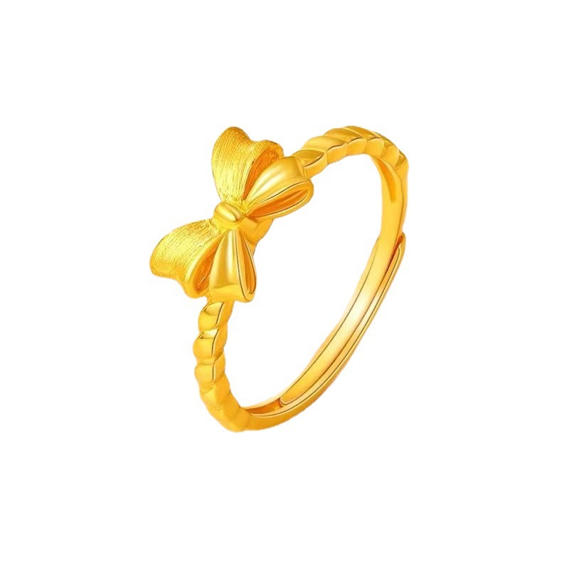 New style sand gold princess bow ring female sweet cute frosted wedding opening adjustable diet finger ring gold plated