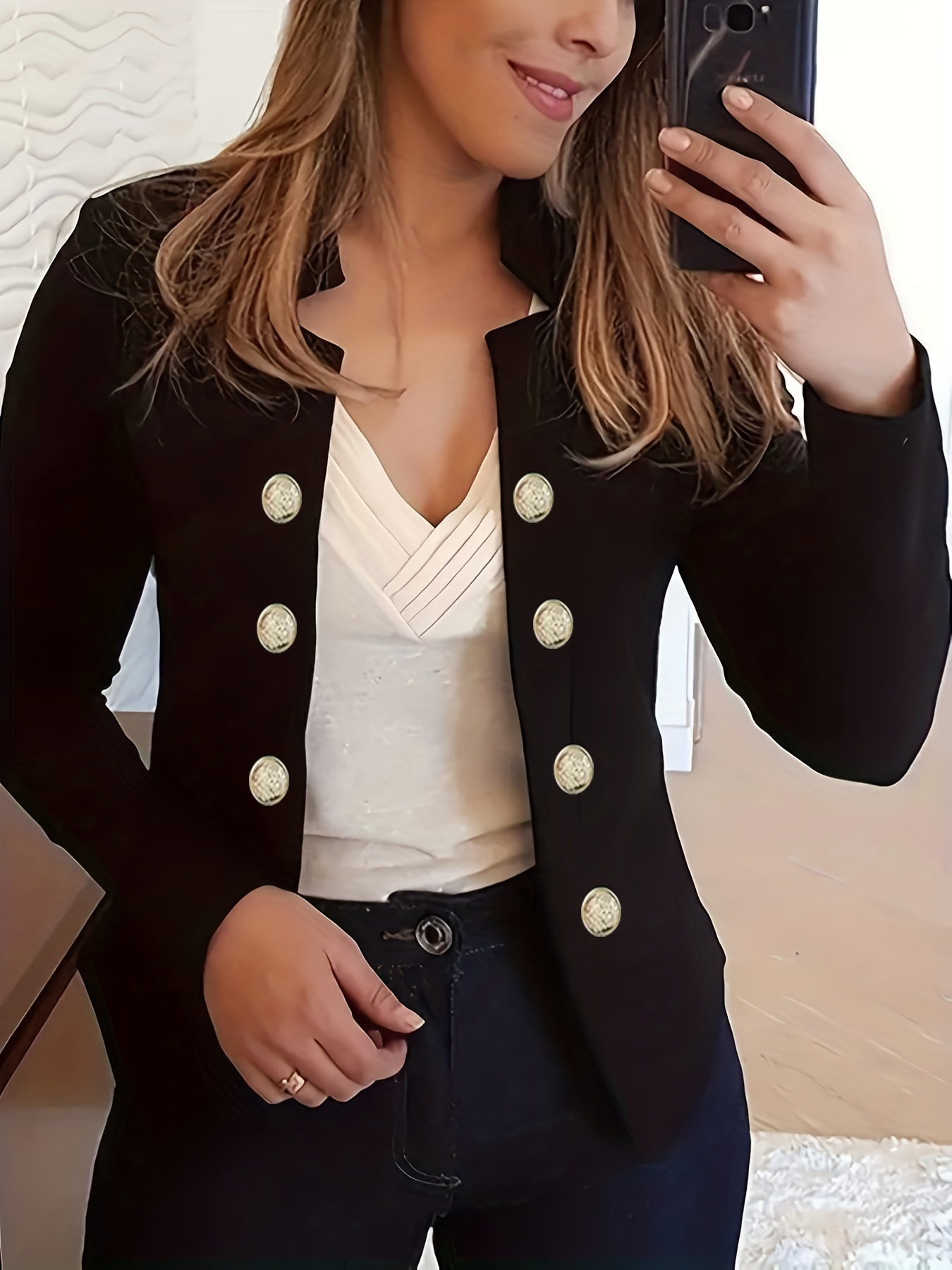  new Amazon AliExpress cross-border European and American fashion women's solid color buttoned top blazer