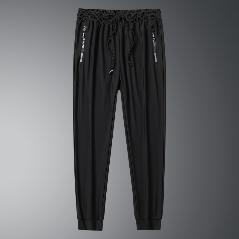 Men's Summer Ice Silk Trousers Large Size High Elastic Thin Quick-drying Casual Sports Pants Loose Leg Breathable Air Conditioning Pants