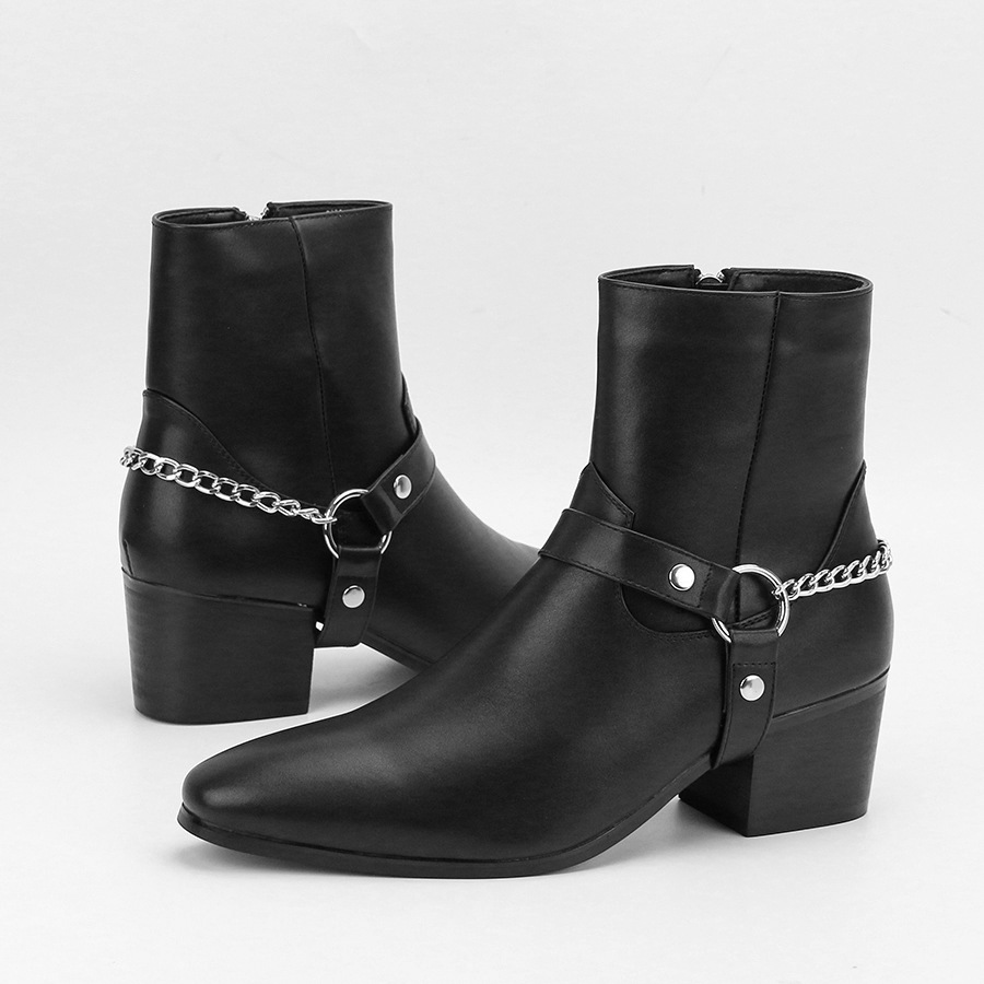 Men's Boots Men's Fashion Boots High Heel Chain Fashion Temperament_voghion.com